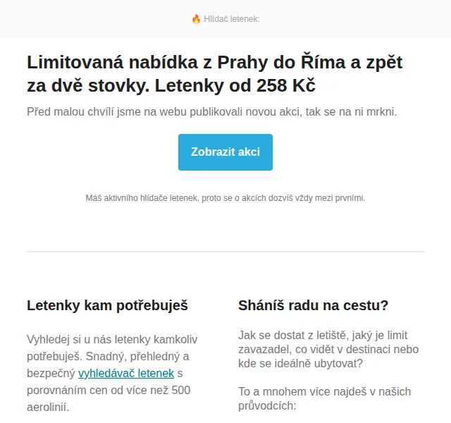 Cestujlevne.com: Letenky Praha–Řím od 258 Kč – červen 2026 | Nuslet.cz
