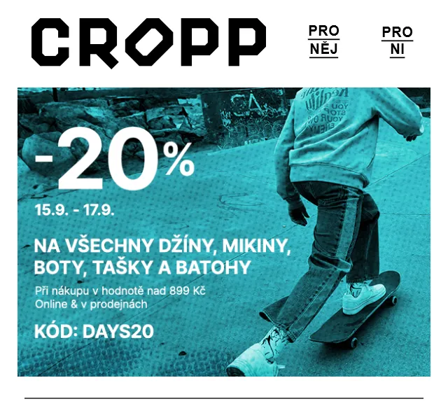 Cropp: 20% sleva na vybrané produkty – červenec 2026 | Nuslet.cz