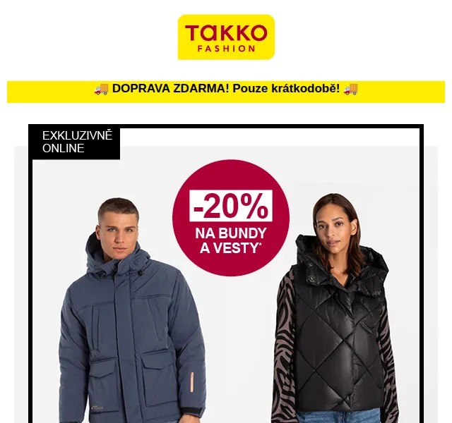 Takko Fashion: 20% sleva na bundy a vesty – červenec 2026 | Nuslet.cz