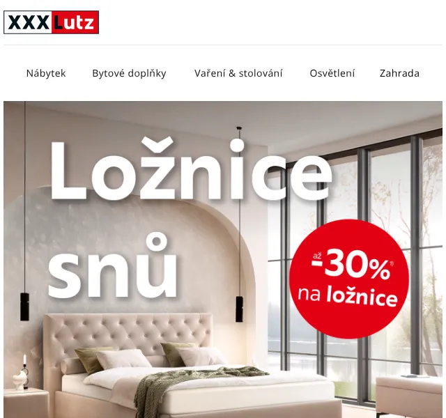 XXXLutz: postele a nábytek se slevou až 30 % – září 2026