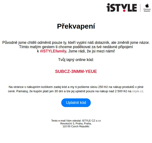 iSTYLE: sleva 250 Kč na nákup – červen 2026 | Nuslet.cz