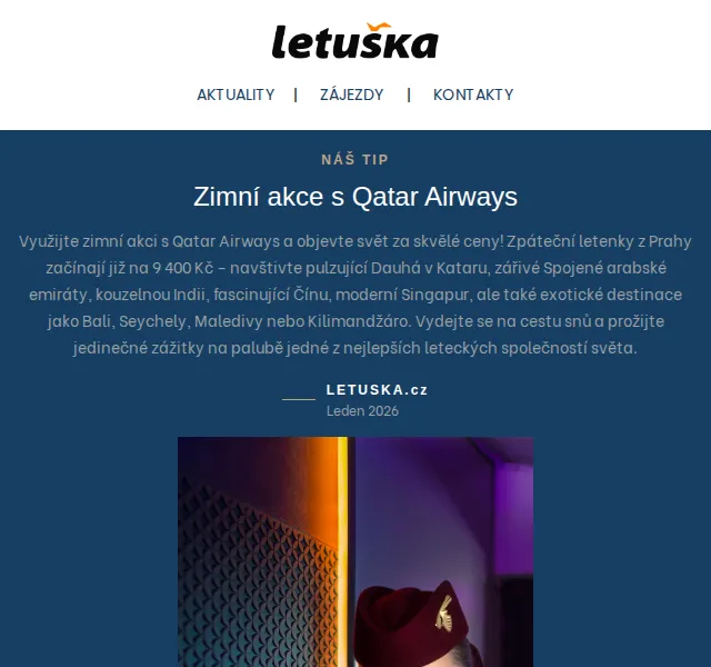 Letuška.cz: Letenky Qatar Airways od 9 400 Kč, San-ja se SCAT – červenec 2026 | Nuslet.cz