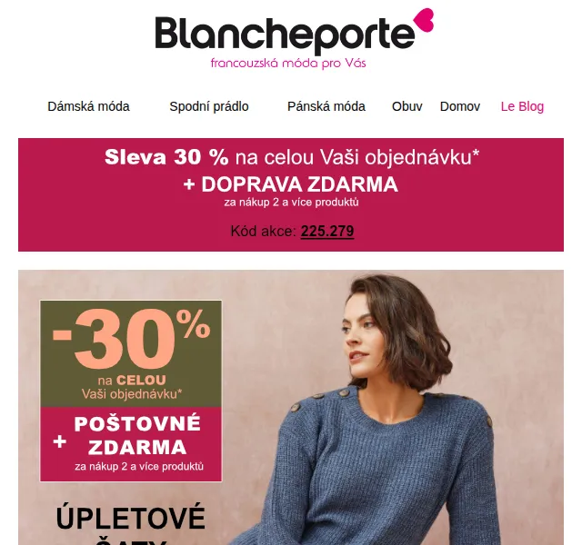 Blancheporte: Úpletové šaty -30 % – duben 2026 | Nuslet.cz