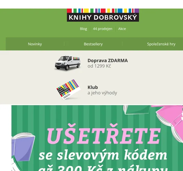 KnihyDobrovsky.cz: Sleva až 300 Kč na knihy – duben 2026