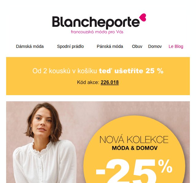 Blancheporte: -25 % na celý nákup – duben 2026 | Nuslet.cz