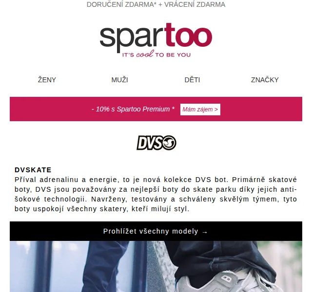 Spartoo: Doručení zdarma značek DVS, Schott, Birkenstock – červenec 2026 | Nuslet.cz