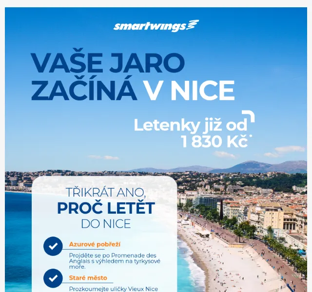 Smartwings: Objevte prosluněné Nice již od 1 830 Kč – červenec 2026 | Nuslet.cz