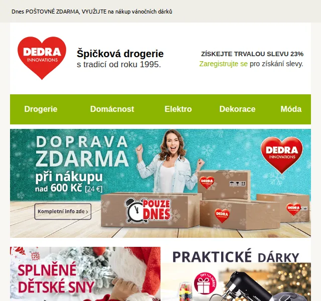 Novinky DEDRA INNOVATIONS: Poštovné zdarma a trvalá sleva 23 % – červen 2026 | Nuslet.cz