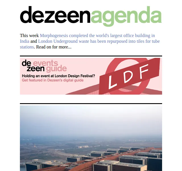 Dezeen Daily: Největší světová kancelář v Indii – červenec 2026 | Nuslet.cz