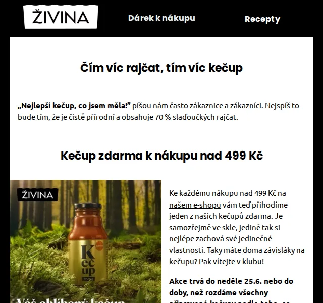 Živina: Pečený kečup zdarma k nákupu nad 499 Kč – červenec 2026 | Nuslet.cz