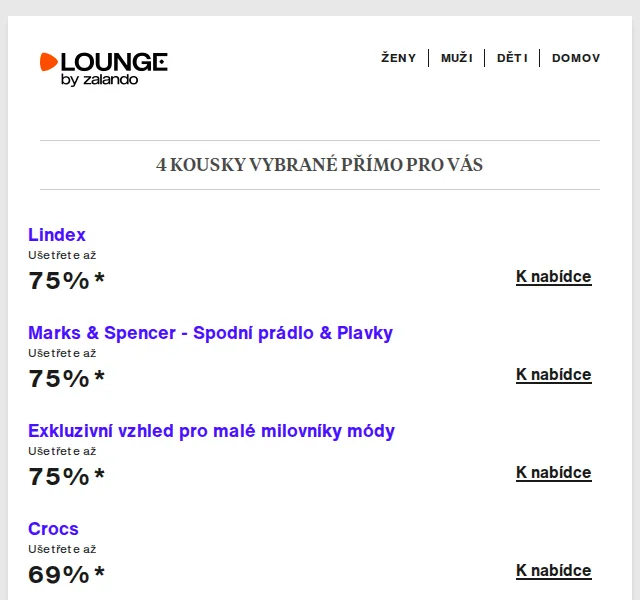 Lounge by Zalando: Lindex, M&S, Crocs – až 75% sleva – červenec 2026 | Nuslet.cz