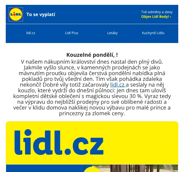 Lidl Plus: 30 % sleva na dětské oblečení + výprodej – červenec 2026