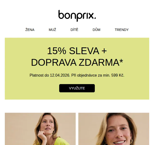 Bonprix: 15% sleva + doprava zdarma – duben 2026 | Nuslet.cz