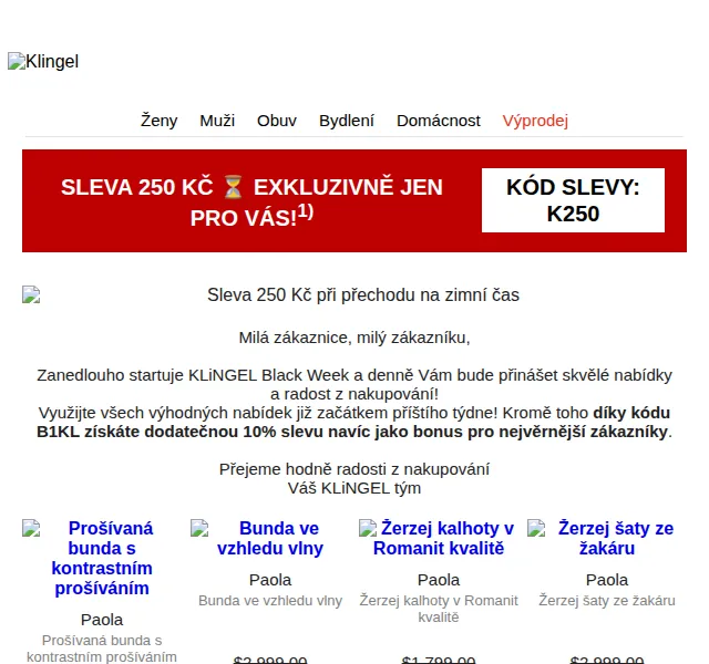 KLiNGEL: sleva 250 Kč a výprodej – červenec 2026 | Nuslet.cz