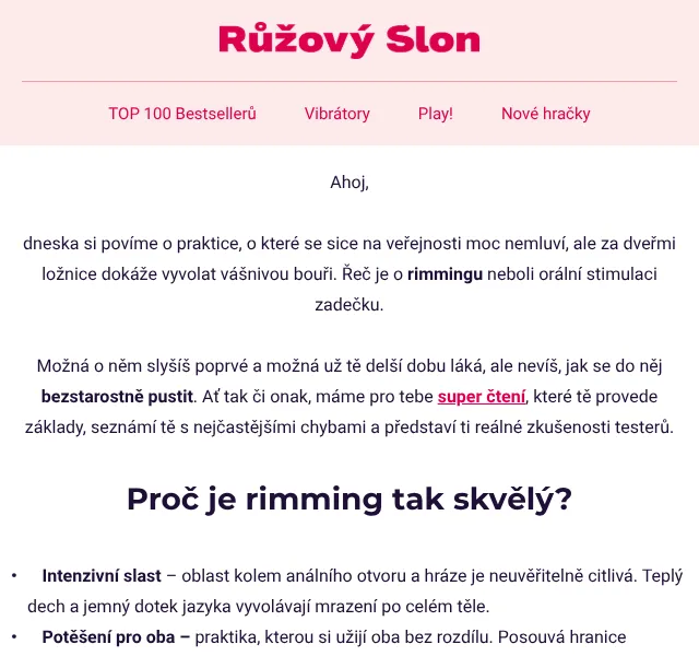 RuzovySlon.cz: Rimming a orální rozkoše – sleva až 30 % – červenec 2026 | Nuslet.cz