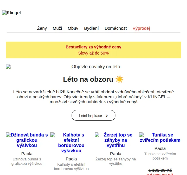 KLiNGEL: Výprodej až 50 % – červen 2026 | Nuslet.cz