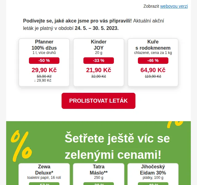 Billa: akční leták s Pfanner džusem – červen 2026 | Nuslet.cz
