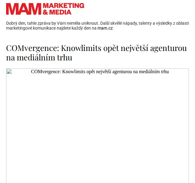 Marketing & Media: Knowlimits největší agenturou – červenec 2026 | Nuslet.cz
