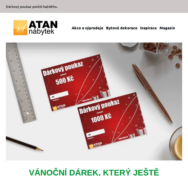ATAN nábytek: Vánoční dárkový poukaz 500 Kč – červen 2026 | Nuslet.cz