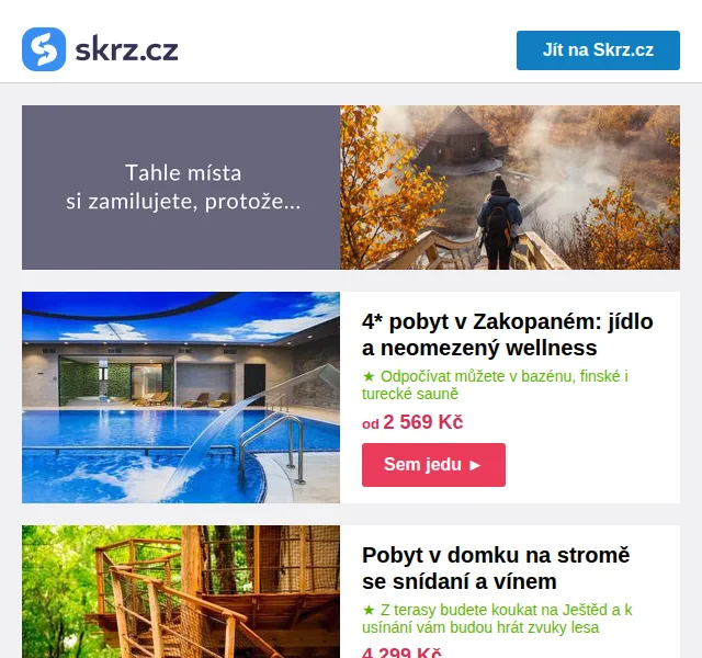 Skrz: wellness pobyty a domky na stromě – červen 2026 | Nuslet.cz