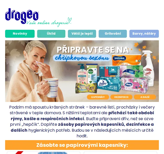 Drogeo: Kapesníky a dezinfekce – září 2026
