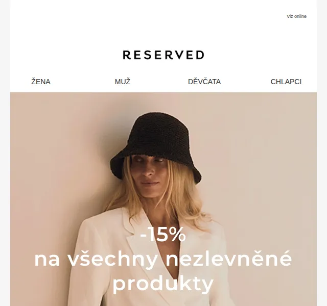 RESERVED: -15 % na všechny nezlevněné produkty – duben 2026