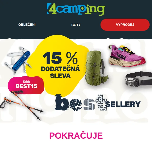 4camping: Sleva 15 % na bestsellery – červenec 2026 | Nuslet.cz