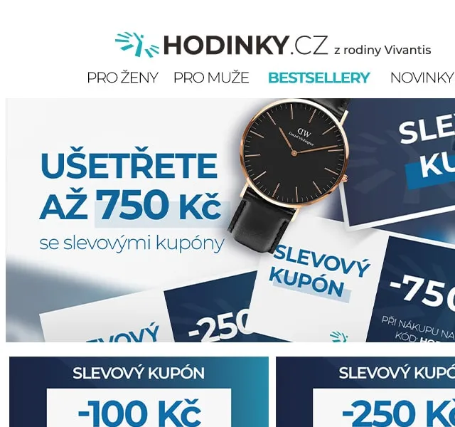 Hodinky.cz: slevové kupóny až 750 Kč – červen 2026 | Nuslet.cz