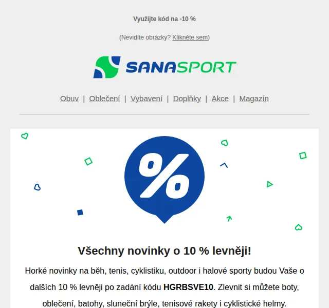 Sanasport: sleva 10 % na novinky sport – červen 2026 | Nuslet.cz