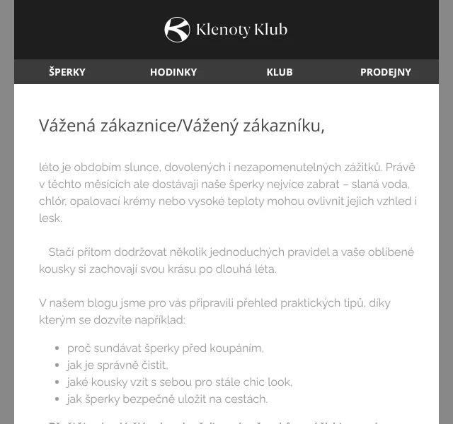 Klenoty Aurum: Péče o šperky v létě – červenec 2026