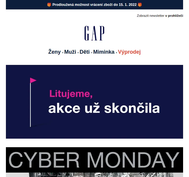 GAPstore.cz: Cyber Monday sleva 40 % na vše – listopad 2021 | Nuslet.cz