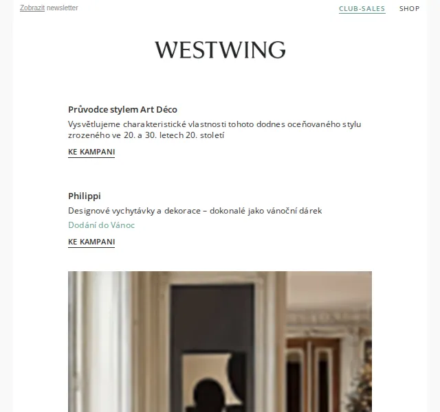 Westwing: Art Déco styl a designové dekorace – červen 2026 | Nuslet.cz