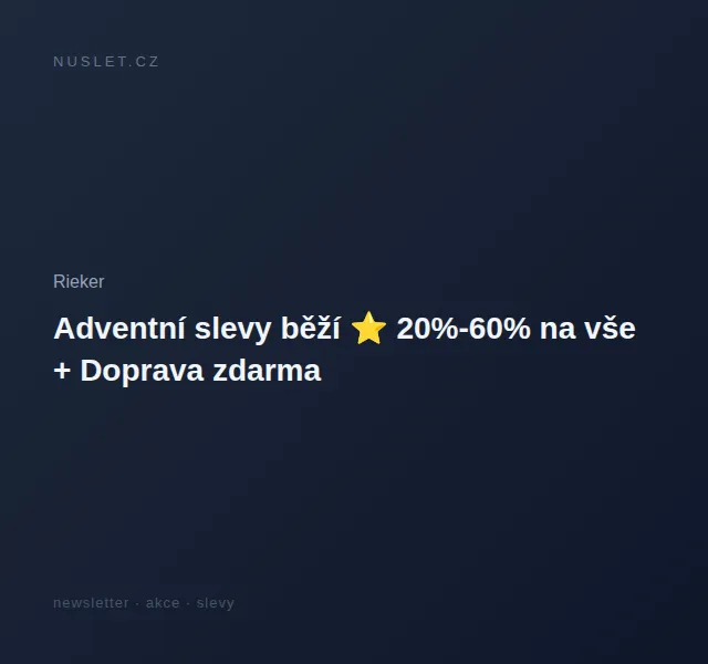 Rieker: sleva 20–60 % na vše + dárek ponožky – červen 2026 | Nuslet.cz