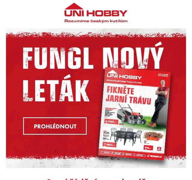 UNI HOBBY: jarní leták se sekačkou AL-KO 6 990 Kč – červen 2026 | Nuslet.cz