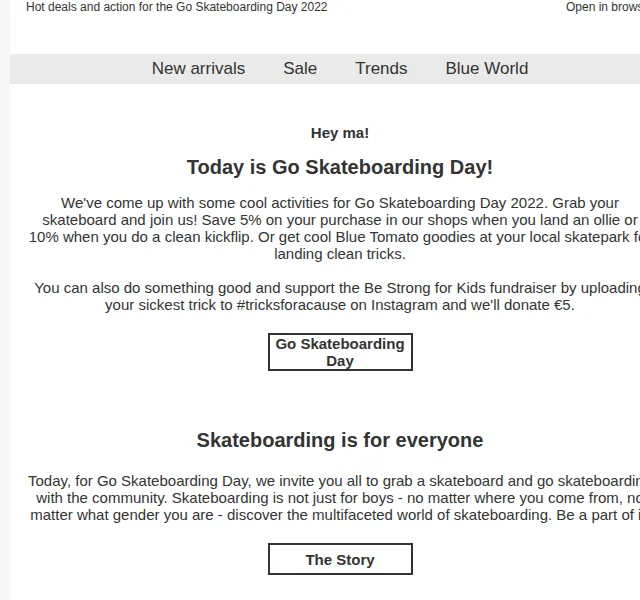 BLUE TOMATO: Go Skateboarding Day – slevy 5% a 10% – červen 2026 | Nuslet.cz