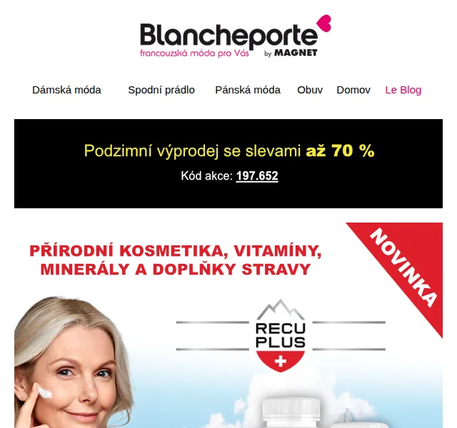 Blancheporte: RECUPLUS přírodní kosmetika a doplňky stravy – červenec 2026 | Nuslet.cz