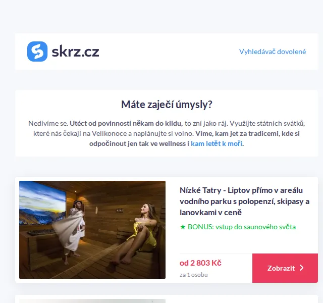 Skrz: Velikonoční pobyty od 1 899 Kč – červenec 2026 | Nuslet.cz