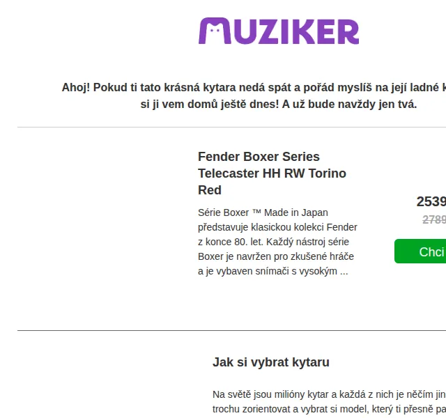 Muziker: Sleva 2 500 Kč na Fender Boxer Telecaster – červen 2026 | Nuslet.cz