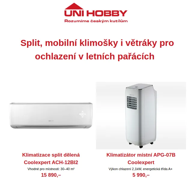 UNI HOBBY: Klimatizace a větráky od 1 390 Kč – červenec 2026 | Nuslet.cz