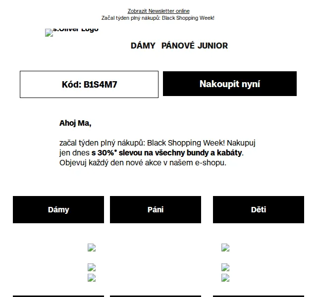 s.Oliver: Sleva 30 % na bundy a kabáty – Black Shopping Week – červen 2026 | Nuslet.cz