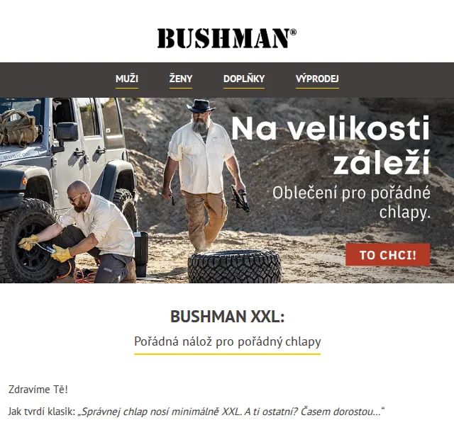 BUSHMAN: XXL výprodej pro chlapy – červen 2026 | Nuslet.cz