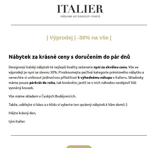 Italier: Výprodej -30% na italský nábytek – červen 2026 | Nuslet.cz