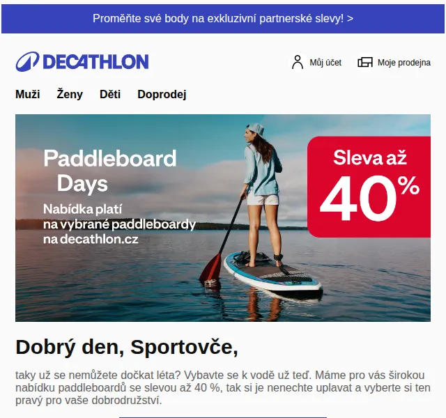 Decathlon: Paddleboardy se slevou až 40 % – červen 2026