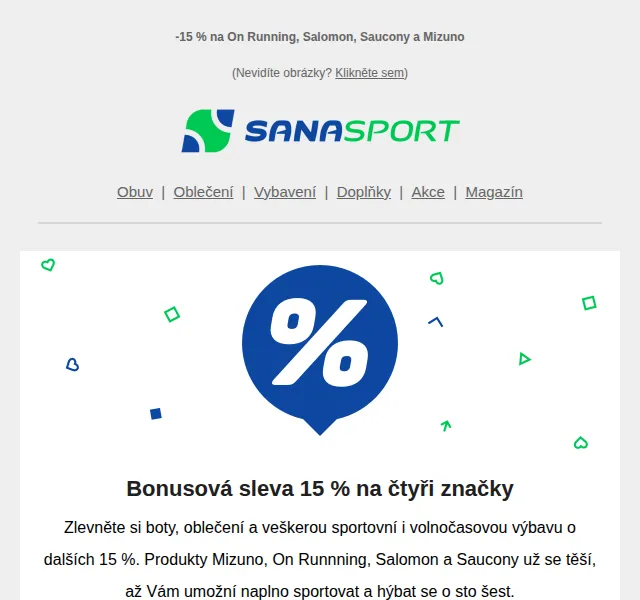 Sanasport: -15 % na On Running, Salomon a Saucony – červen 2026 | Nuslet.cz