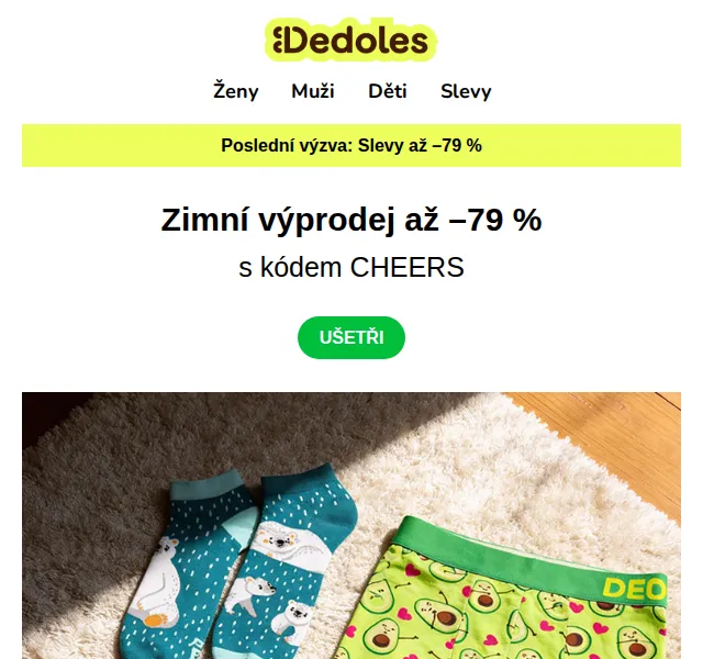 Dedoles.cz: Slevy až 79 % na ponožky a spodní prádlo – červenec 2026 | Nuslet.cz