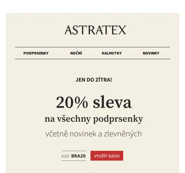 Astratex.cz: Sleva 20 % na všechny podprsenky – červen 2026 | Nuslet.cz