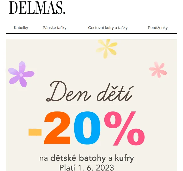 Delmas: Sleva 20 % na dětské batohy a kufry – červenec 2026 | Nuslet.cz