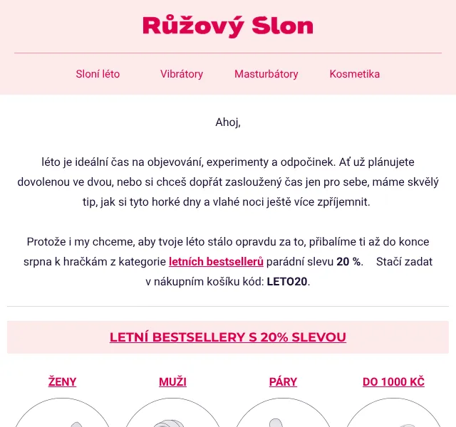 Růžový slon: Sleva 20 % na letní bestsellery – červenec 2026