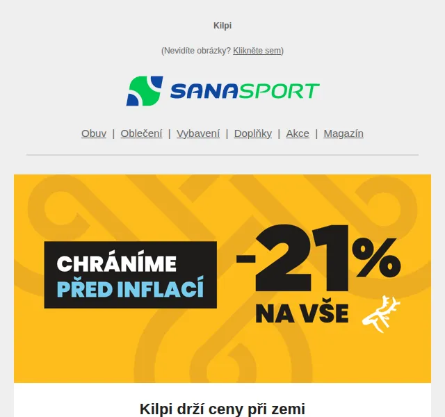 Sanasport: Sleva 21 % na vše od Kilpi – červen 2026 | Nuslet.cz