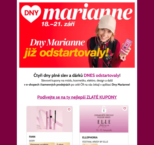 Dny Marianne: slevy na módu, kosmetiku, design – září 2026